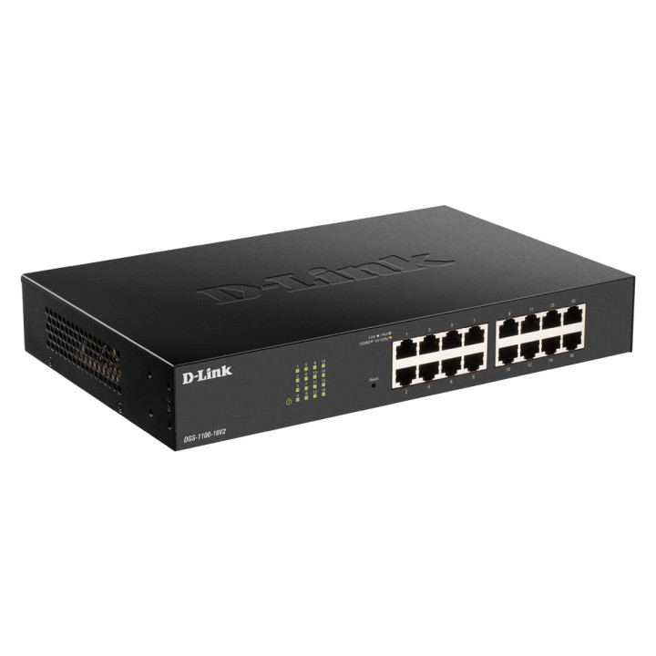 D-Link DGS-1100-16V2 Géré L2 Gigabit Ethernet (10/100/1000) Noir — vue 2