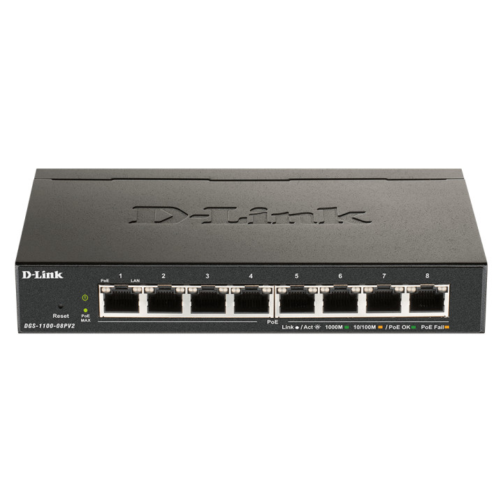 D-Link DGS-1100-08PV2 Géré L2/L3 Gigabit Ethernet (10/100/1000) Connexion Ethernet, supportant l'alimentation  — vue 1