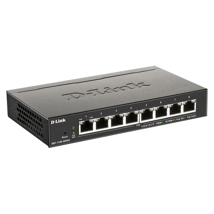 D-Link DGS-1100-08PV2 Géré L2/L3 Gigabit Ethernet (10/100/1000) Connexion Ethernet, supportant l'alimentation  — vue 2