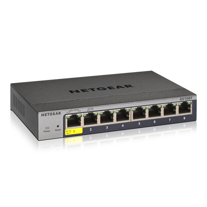 NETGEAR GS108T Géré L2 Gigabit Ethernet (10/100/1000) Gris — vue 1