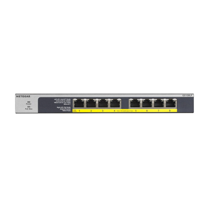 NETGEAR GS108LP Non-géré Gigabit Ethernet (10/100/1000) Connexion Ethernet, supportant l'alimentation via ce p — vue 1