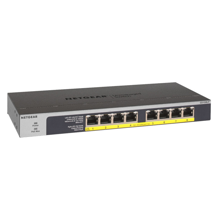 NETGEAR GS108LP Non-géré Gigabit Ethernet (10/100/1000) Connexion Ethernet, supportant l'alimentation via ce p — vue 2
