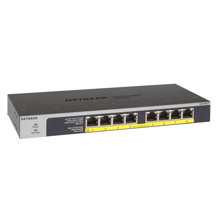 NETGEAR GS108LP Non-géré Gigabit Ethernet (10/100/1000) Connexion Ethernet, supportant l'alimentation via ce p — vue 3