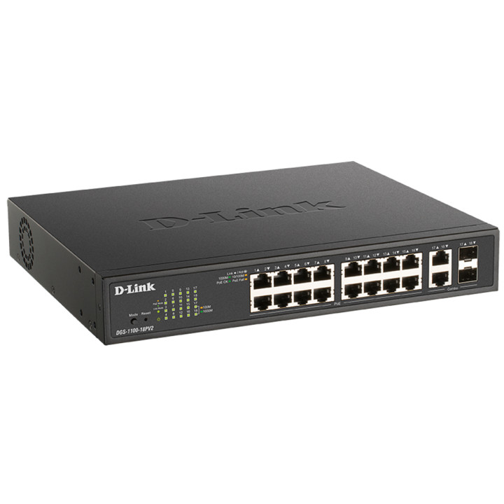D-Link DGS-1100-18PV2 commutateur réseau Géré L2 Gigabit Ethernet (10/100/1000) Connexion Ethernet, supportant — vue 2