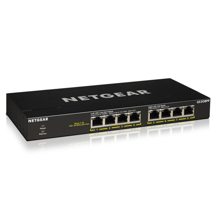 NETGEAR GS308PP Non-géré Gigabit Ethernet (10/100/1000) Connexion Ethernet, supportant l'alimentation via ce p — vue 3