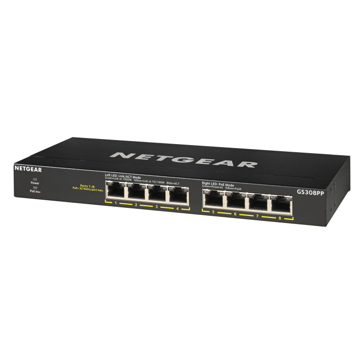 NETGEAR GS308PP Non-géré Gigabit Ethernet (10/100/1000) Connexion Ethernet, supportant l'alimentation via ce p — vue 4