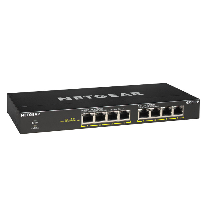 NETGEAR GS308PP Non-géré Gigabit Ethernet (10/100/1000) Connexion Ethernet, supportant l'alimentation via ce p — vue 5