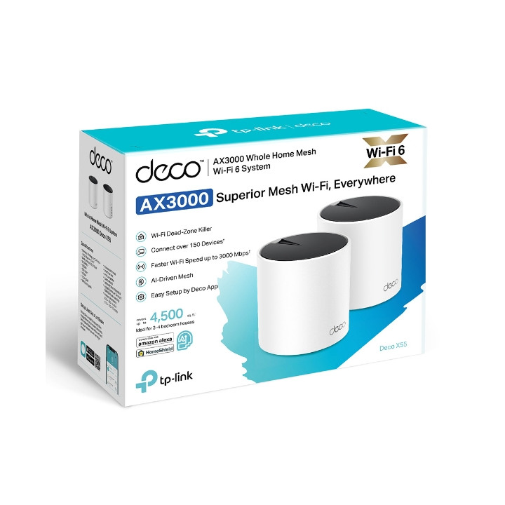TP-Link DECO X55 (2-Pack) Bi-bande (2,4 GHz / 5 GHz) Wi-Fi 6 (802.11ax) Blanc 3 Interne — vue 3