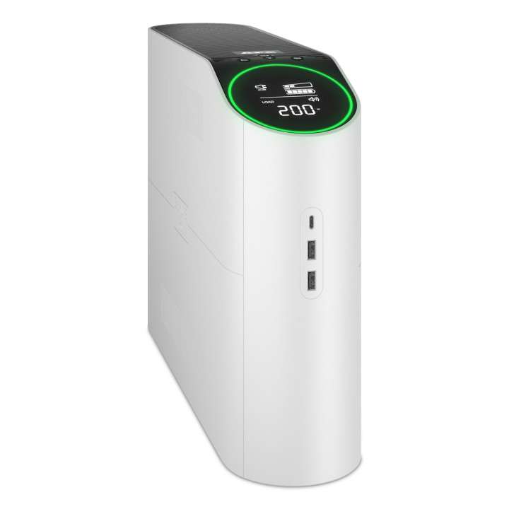 APC Back-UPS Pro for Gaming, 2200VA/1320W, Tower, 230V, 4x Schuko and 2x IEC C13 outlets, RGB Lights, Pure Sin — vue 3