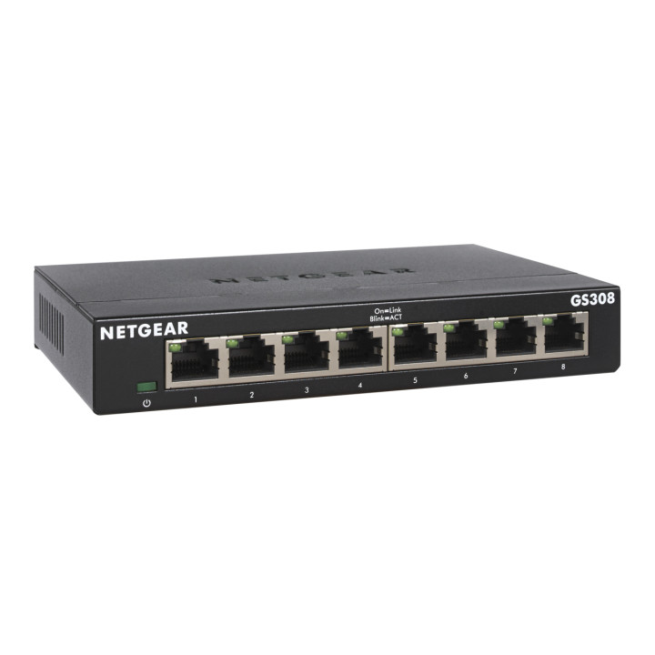 NETGEAR GS308-300PES commutateur réseau Non-géré L2 Gigabit Ethernet (10/100/1000) Noir — vue 1