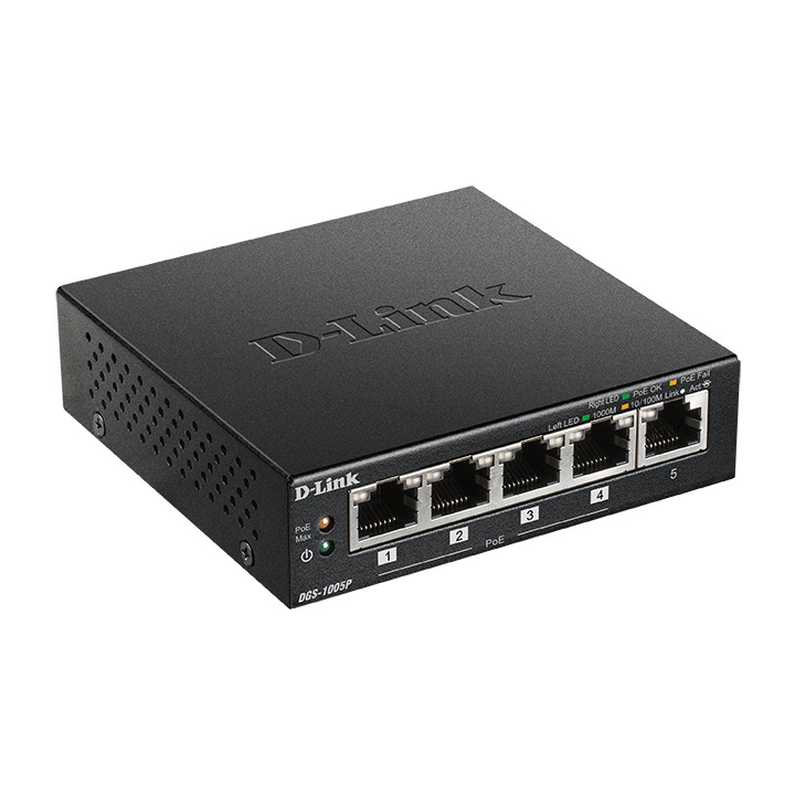 D-Link DGS-1005P/E commutateur réseau Non-géré Gigabit Ethernet (10/100/1000) Connexion Ethernet, supportant l — vue 1