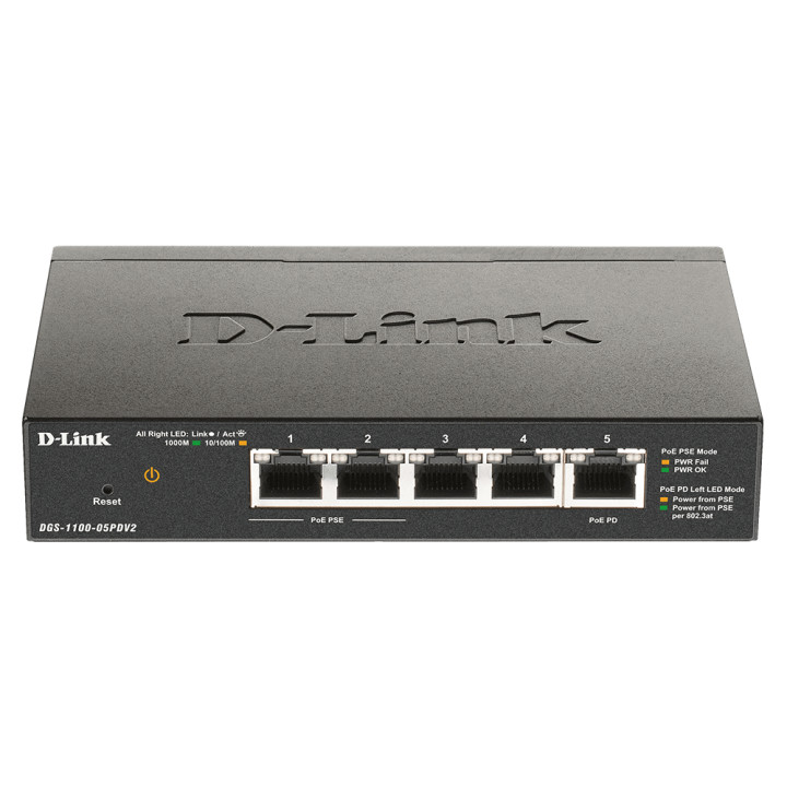 D-Link DGS-1100-05PDV2 commutateur réseau Géré Gigabit Ethernet (10/100/1000) Connexion Ethernet, supportant l — vue 1