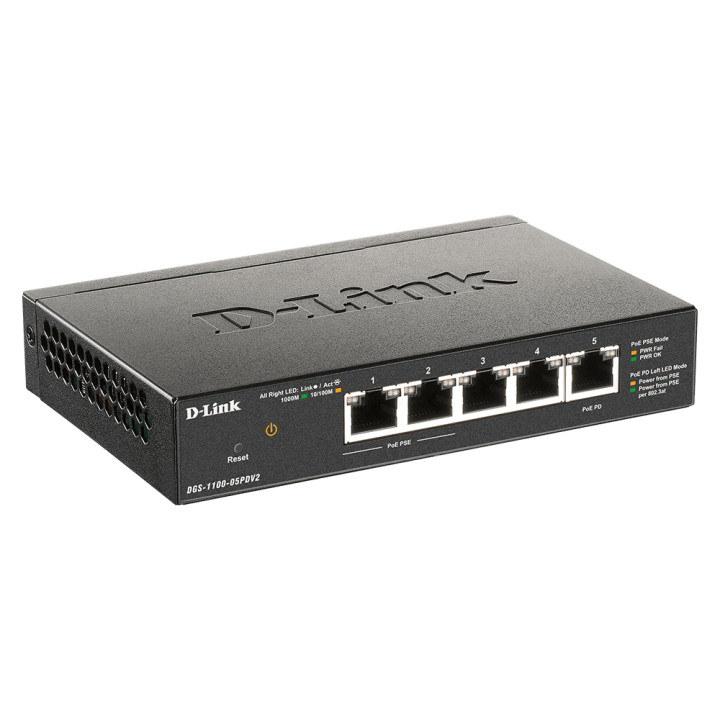 D-Link DGS-1100-05PDV2 commutateur réseau Géré Gigabit Ethernet (10/100/1000) Connexion Ethernet, supportant l — vue 3