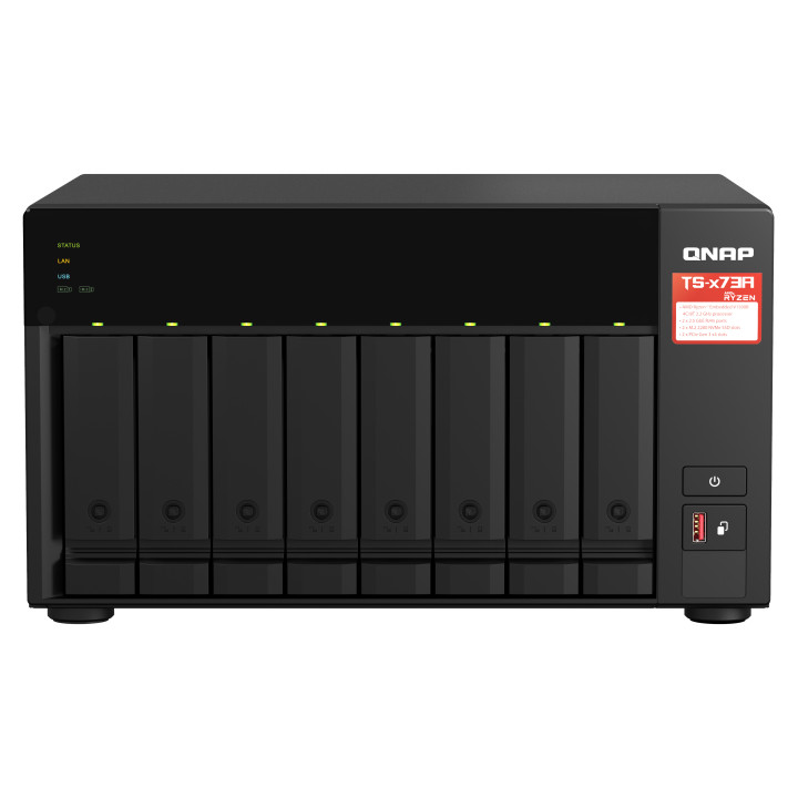 QNAP TS-873A NAS Tower Ryzen Embedded V1500B 8 Go DDR4 0 To QNAP Turbo System Noir — vue 1