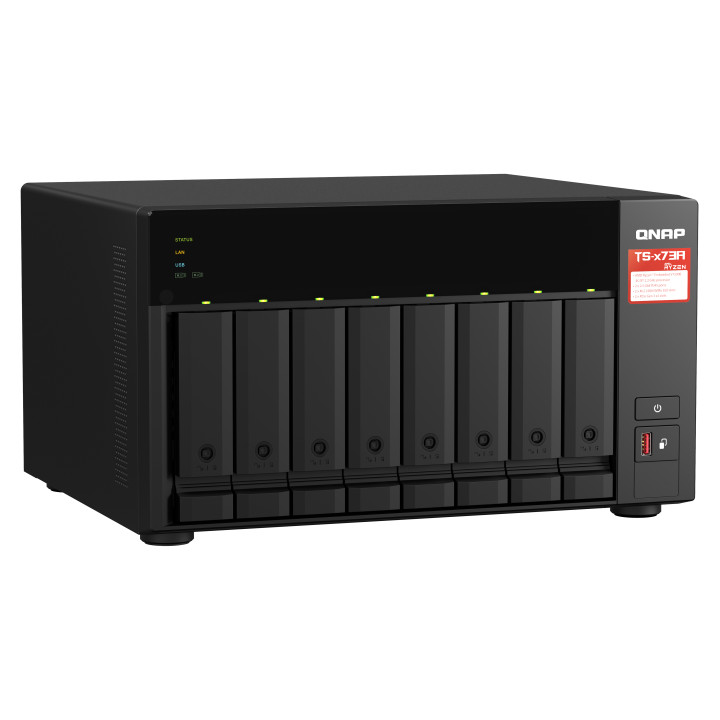QNAP TS-873A NAS Tower Ryzen Embedded V1500B 8 Go DDR4 0 To QNAP Turbo System Noir — vue 3