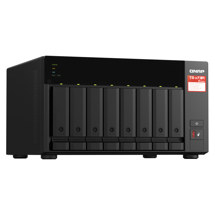 QNAP TS-873A NAS Tower Ryzen Embedded V1500B 8 Go DDR4 0 To QNAP Turbo System Noir — vue 4