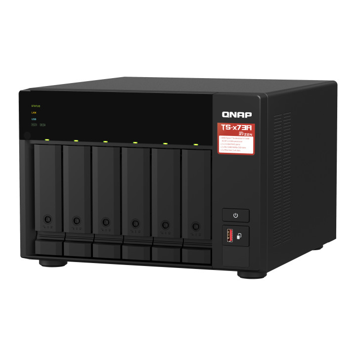 QNAP TS-673A NAS Tower Ryzen Embedded V1500B 8 Go DDR4 0 To QNAP Turbo System Noir — vue 4