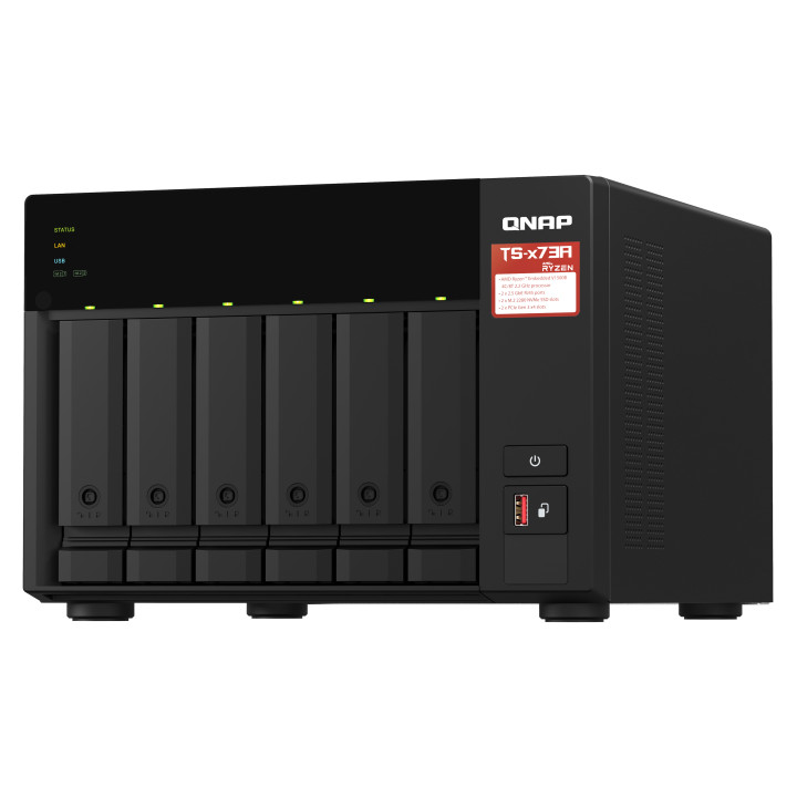 QNAP TS-673A NAS Tower Ryzen Embedded V1500B 8 Go DDR4 0 To QNAP Turbo System Noir — vue 5