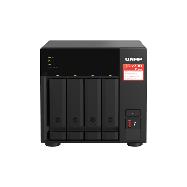 QNAP TS-473A NAS Tower Ryzen Embedded V1500B 8 Go DDR4 0 To QNAP Turbo System Noir — vue 1