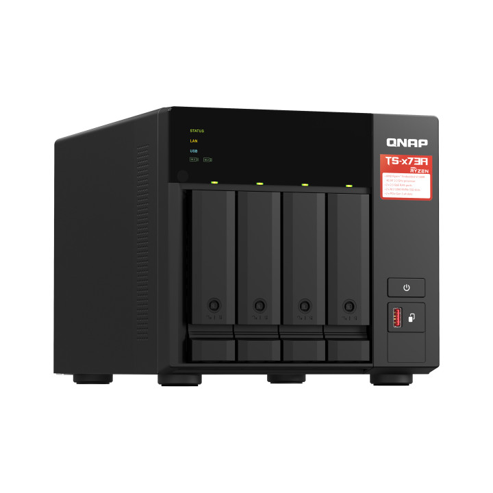 QNAP TS-473A NAS Tower Ryzen Embedded V1500B 8 Go DDR4 0 To QNAP Turbo System Noir — vue 3