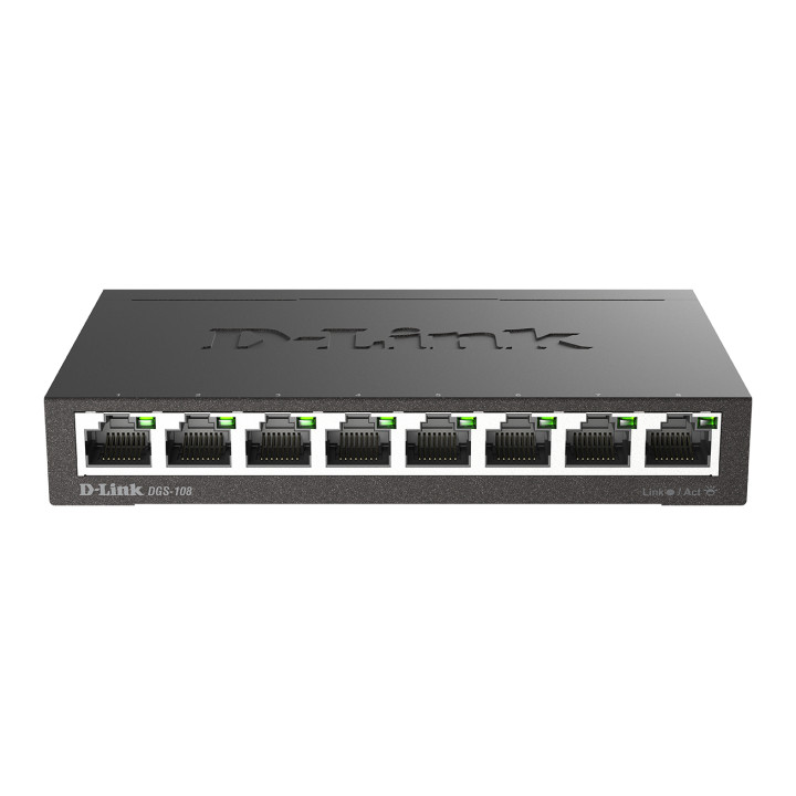 D-Link DGS-108 Non-géré L2 Gigabit Ethernet (10/100/1000) Noir — vue 1