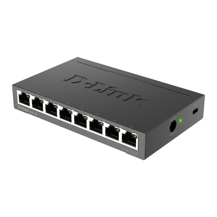 D-Link DGS-108 Non-géré L2 Gigabit Ethernet (10/100/1000) Noir — vue 2