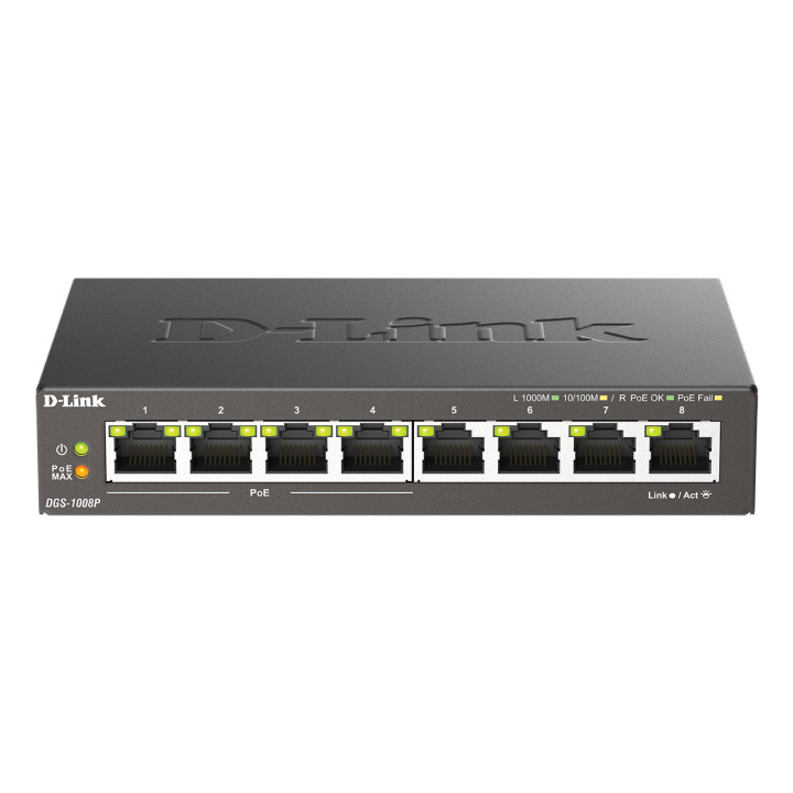 D-Link DGS-1008P/E commutateur réseau Non-géré L2 Gigabit Ethernet (10/100/1000) Connexion Ethernet, supportan — vue 1