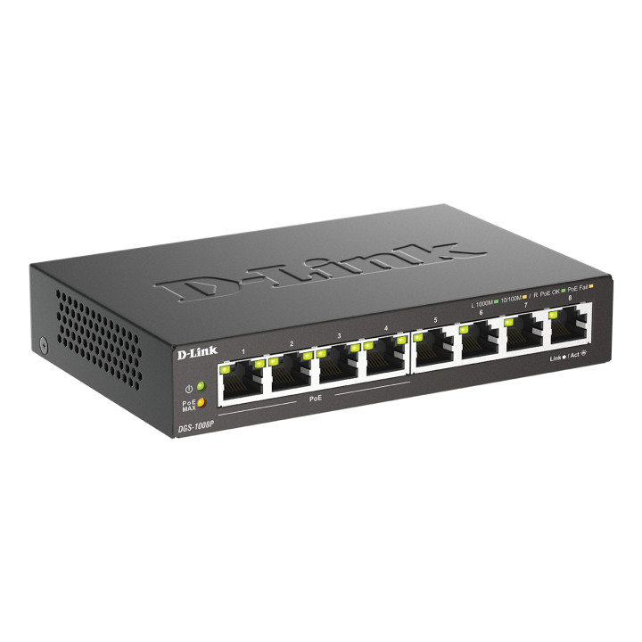 D-Link DGS-1008P/E commutateur réseau Non-géré L2 Gigabit Ethernet (10/100/1000) Connexion Ethernet, supportan — vue 2