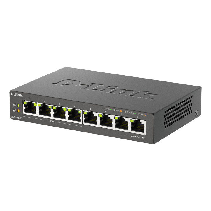 D-Link DGS-1008P/E commutateur réseau Non-géré L2 Gigabit Ethernet (10/100/1000) Connexion Ethernet, supportan — vue 3
