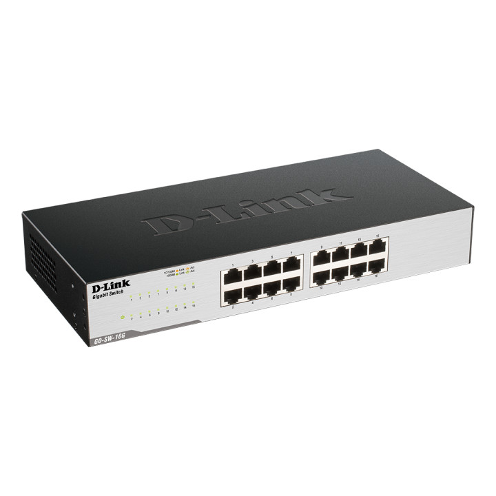 D-Link GO-SW-16G Non-géré L2 Gigabit Ethernet (10/100/1000) 1U Noir — vue 1