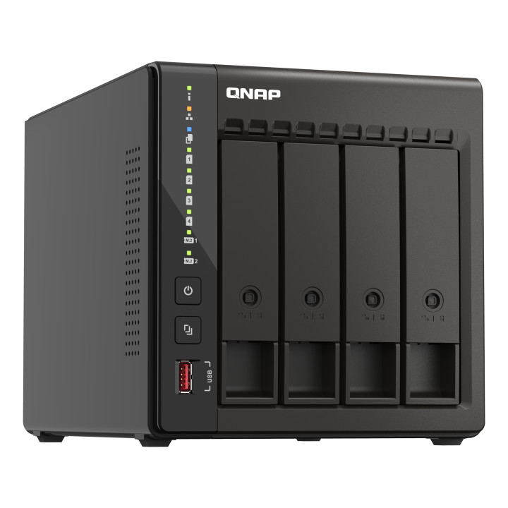QNAP TS-453E NAS Tower Intel® Celeron® J6412 8 Go 0 To QNAP QTS Noir — vue 3