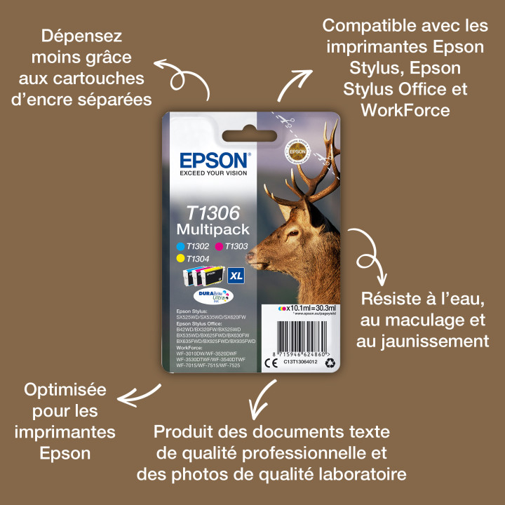 Epson Stag Encre DURABrite Ultra multipack 3 couleurs Cerf T1306 — vue 2