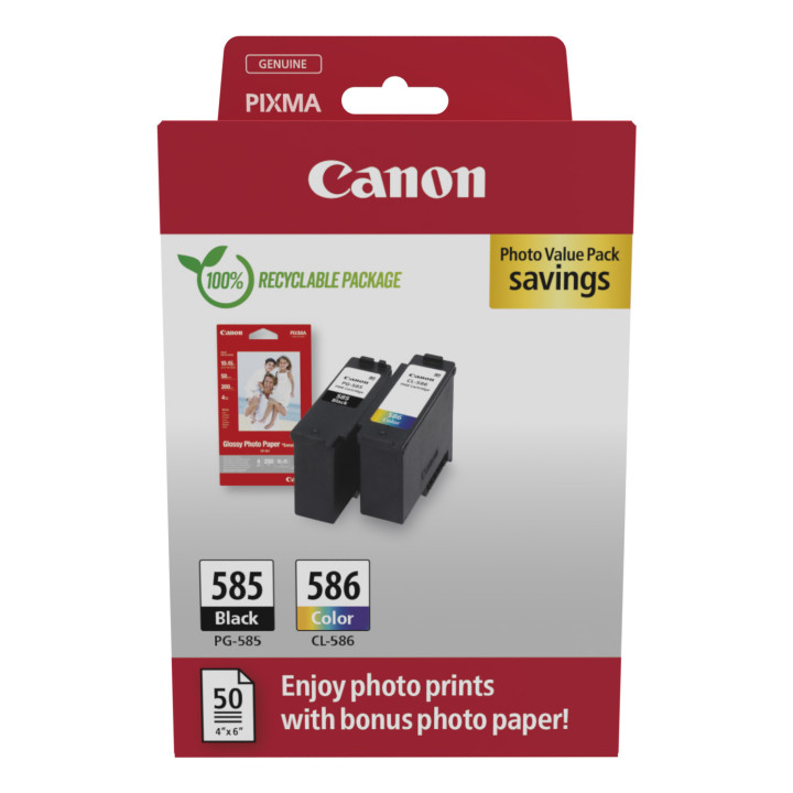 Canon PG-585/CL-586 PVP cartouche d'encre 2 pièce(s) Original Noir, Cyan, Magenta, Jaune — vue 1