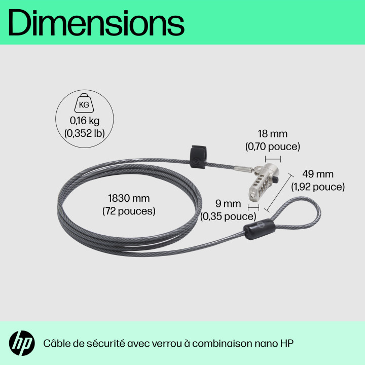 HP Câble de verrouillage avec combinaison Nano — vue 2