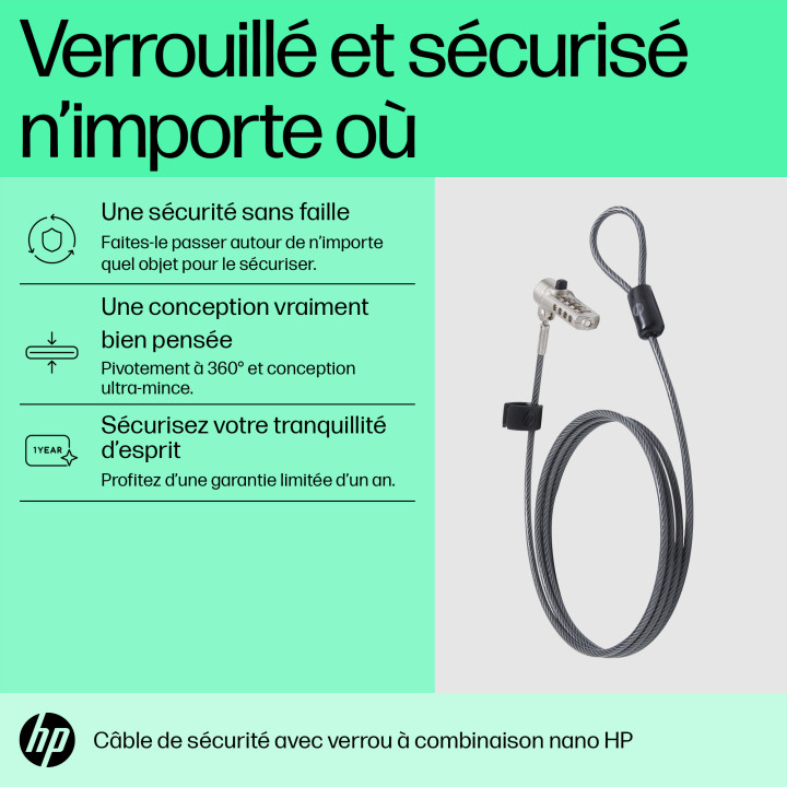 HP Câble de verrouillage avec combinaison Nano — vue 3