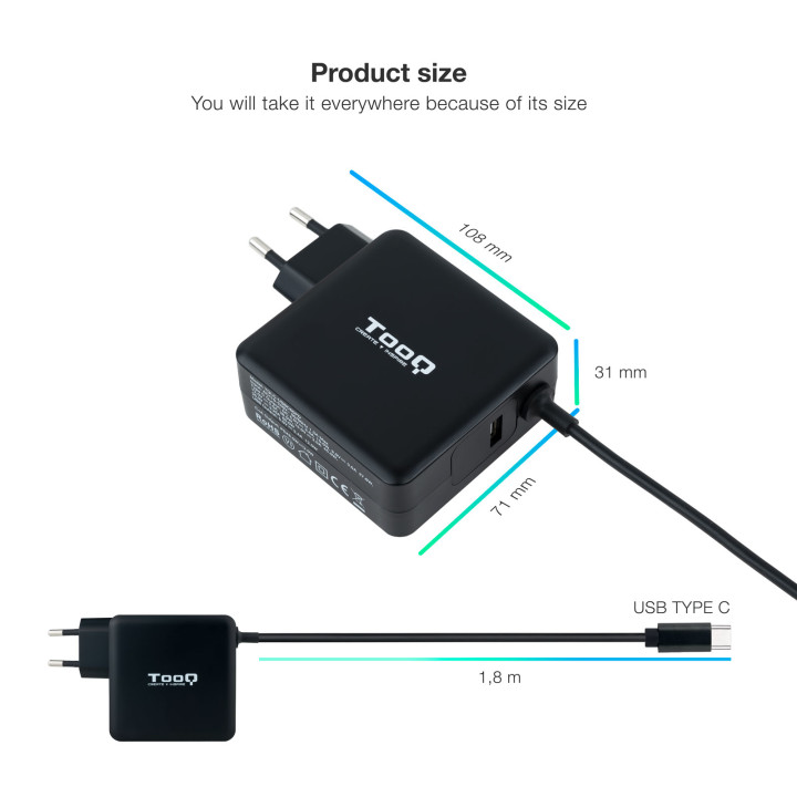TooQ TQLC-USBC65PD adaptateur de puissance & onduleur Intérieure 65 W Noir — vue 3