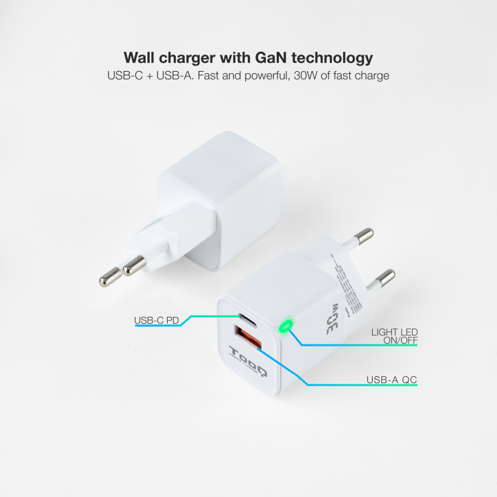 TooQ TQWC-GANQCPD30WT chargeur d'appareils mobiles Universel Blanc Secteur Charge rapide Intérieure — vue 2