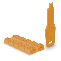 Lindy Verrous de ports RJ45, 10 pièces avec clé, Orange — vue 1
