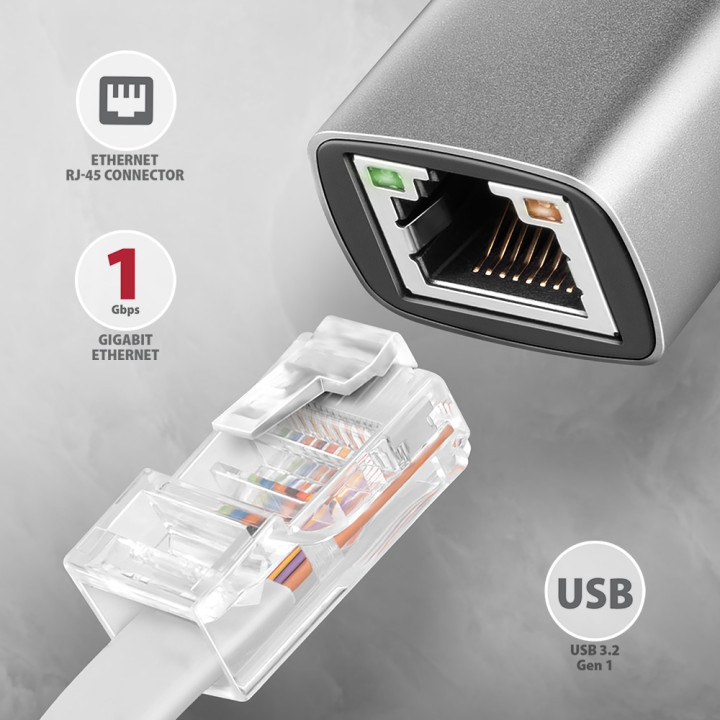 Axagon ADE-TXCA Gigabit Ethernet Adapter USB-C+ USB-A - titangrau - Adapter - Digital/Daten 1000 Mbit/s — vue 2