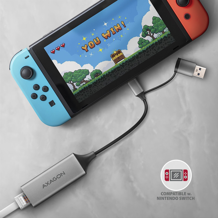 Axagon ADE-TXCA Gigabit Ethernet Adapter USB-C+ USB-A - titangrau - Adapter - Digital/Daten 1000 Mbit/s — vue 4