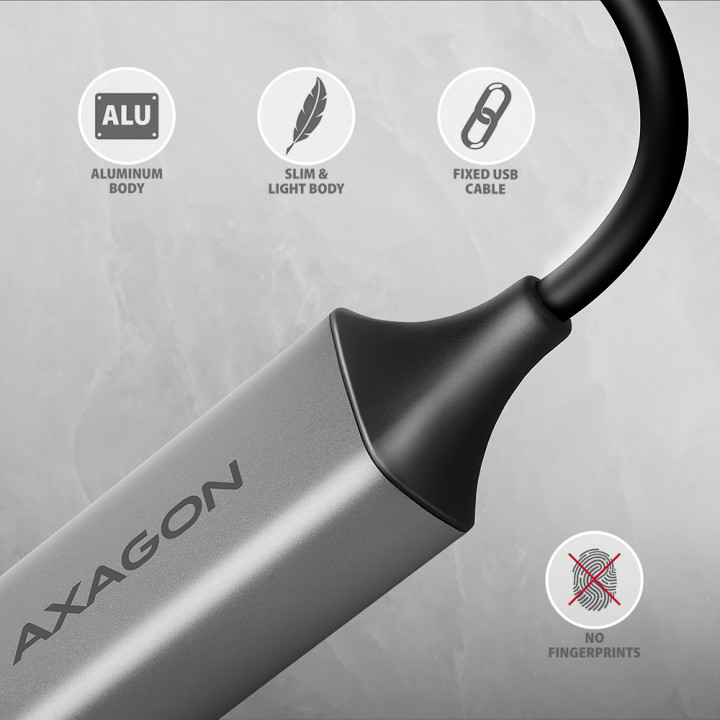 Axagon ADE-TXCA Gigabit Ethernet Adapter USB-C+ USB-A - titangrau - Adapter - Digital/Daten 1000 Mbit/s — vue 5