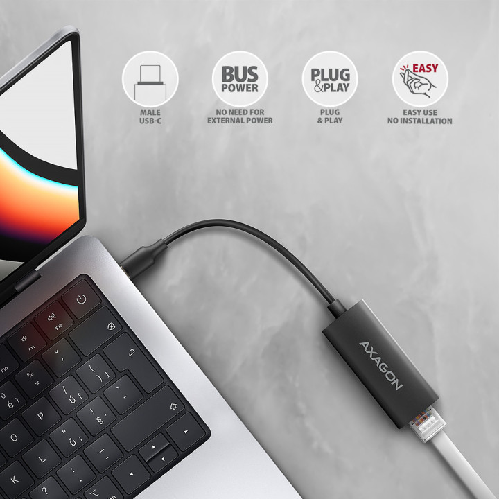 Axagon ADE-ARC USB-C 3.2 Gen 1 - Gigabit Ethernet 10/100/1000 Adapter - Adapter - Digital/Daten 1000 Mbit/s — vue 3
