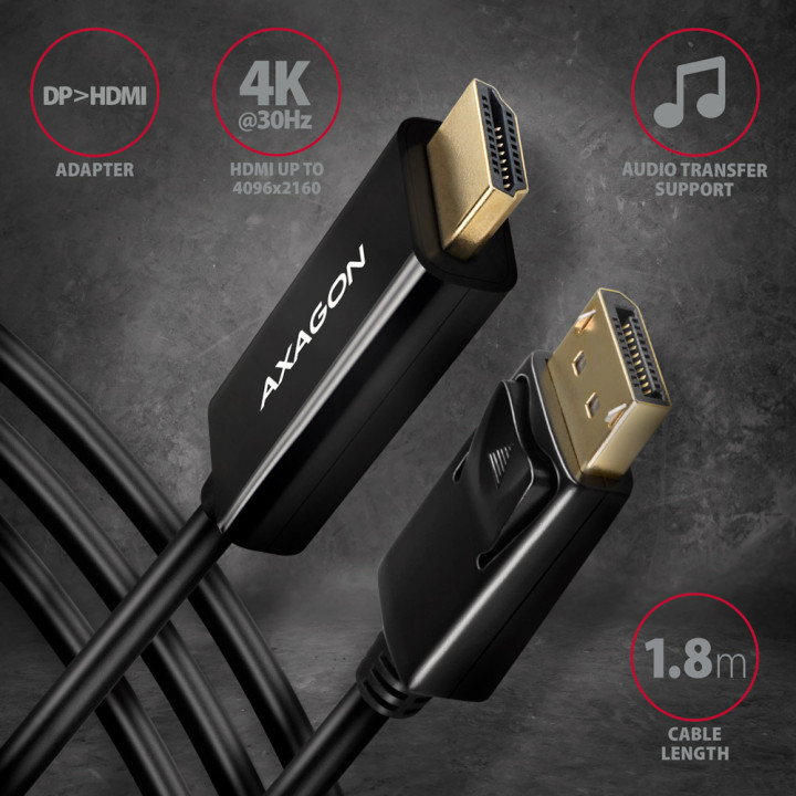 Axagon RVD-HI14C2 câble vidéo et adaptateur 1,8 m HDMI Type A (Standard) DisplayPort Noir — vue 2