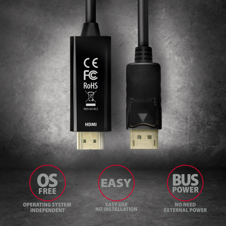 Axagon RVD-HI14C2 câble vidéo et adaptateur 1,8 m HDMI Type A (Standard) DisplayPort Noir — vue 5
