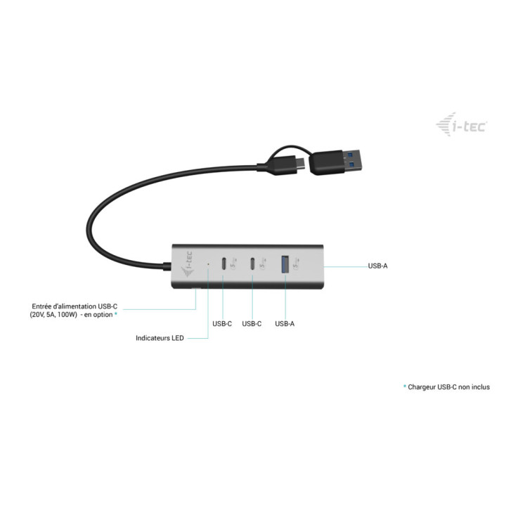 i-tec Metal Universal Charging HUB 2xUSB-C + 2x USB-A Port + Power Delivery 85W — vue 5