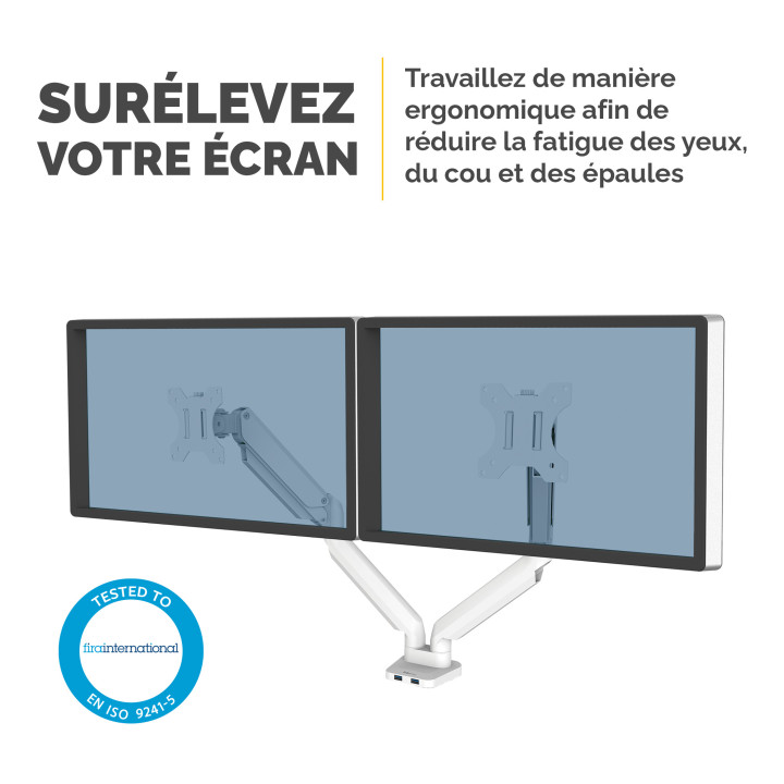 Fellowes Platinum Series Bras porte-écrans double - Blanc — vue 2