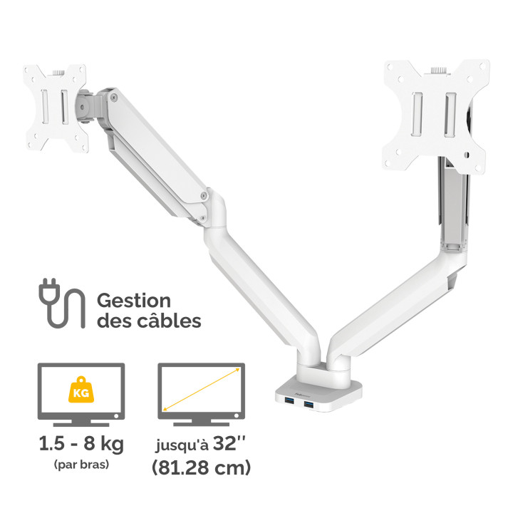 Fellowes Platinum Series Bras porte-écrans double - Blanc — vue 3