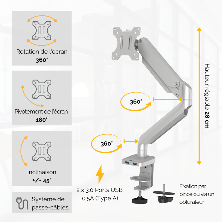 Fellowes Platinum Series Bras porte-écran simple - Argent — vue 3