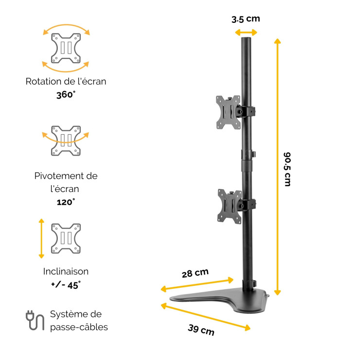 Fellowes Seasa Bras porte-écrans double vertical sur pied — vue 2