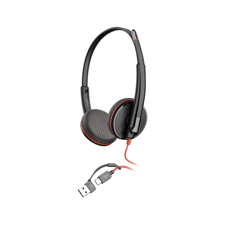 HP Poly Micro-casque Poly Blackwire 3225 stéréo USB-C + connexion 3,5 mm + adaptateur USB-C/A — vue 2